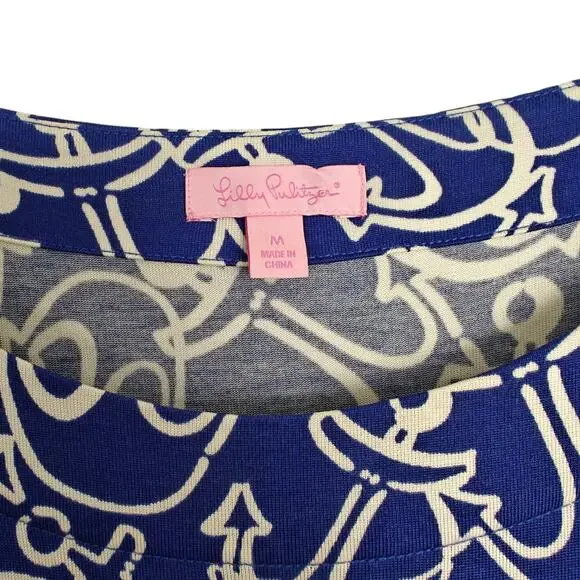 Lilly Pulitzer Raquel Dress Size Medium Blue Anchors Away Print Nautical Coastal - Picture 3 of 11